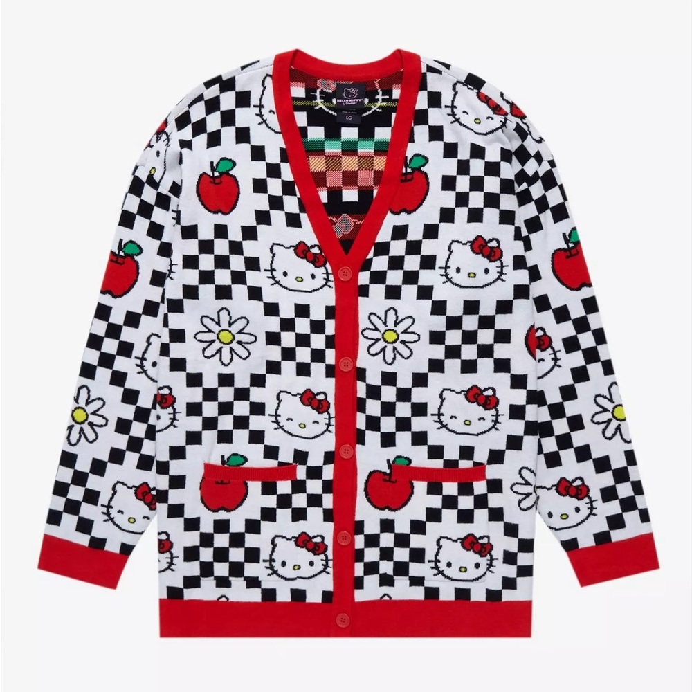 Sanrio Hello Kitty Checkered Cardigan Daisies and Apples BoxLunch Size Small